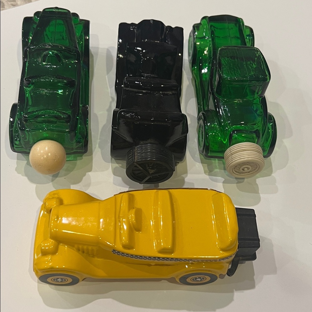 4 Avon Colored Glass After Shave Bottles Decanter Cars